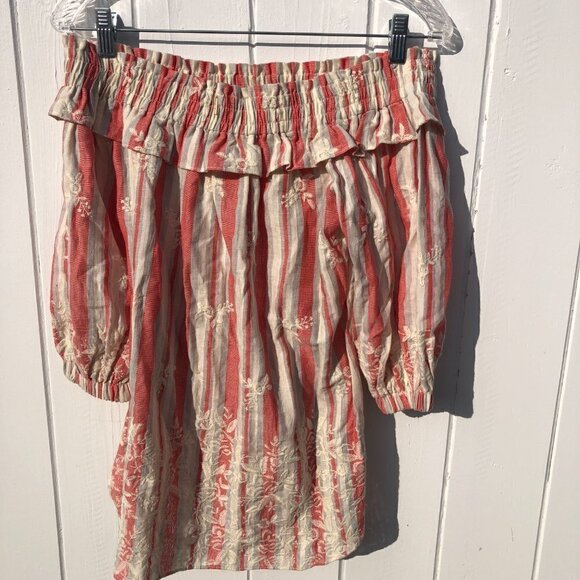 Misa Los Angeles Striped Off The Shoulder Smocked Embroidered Boho Top - Picture 6 of 10